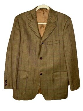 Vintage Men's 38S Brooks Brothers Brown Plaid 100% Wool Sport Coat Blazer ITALY